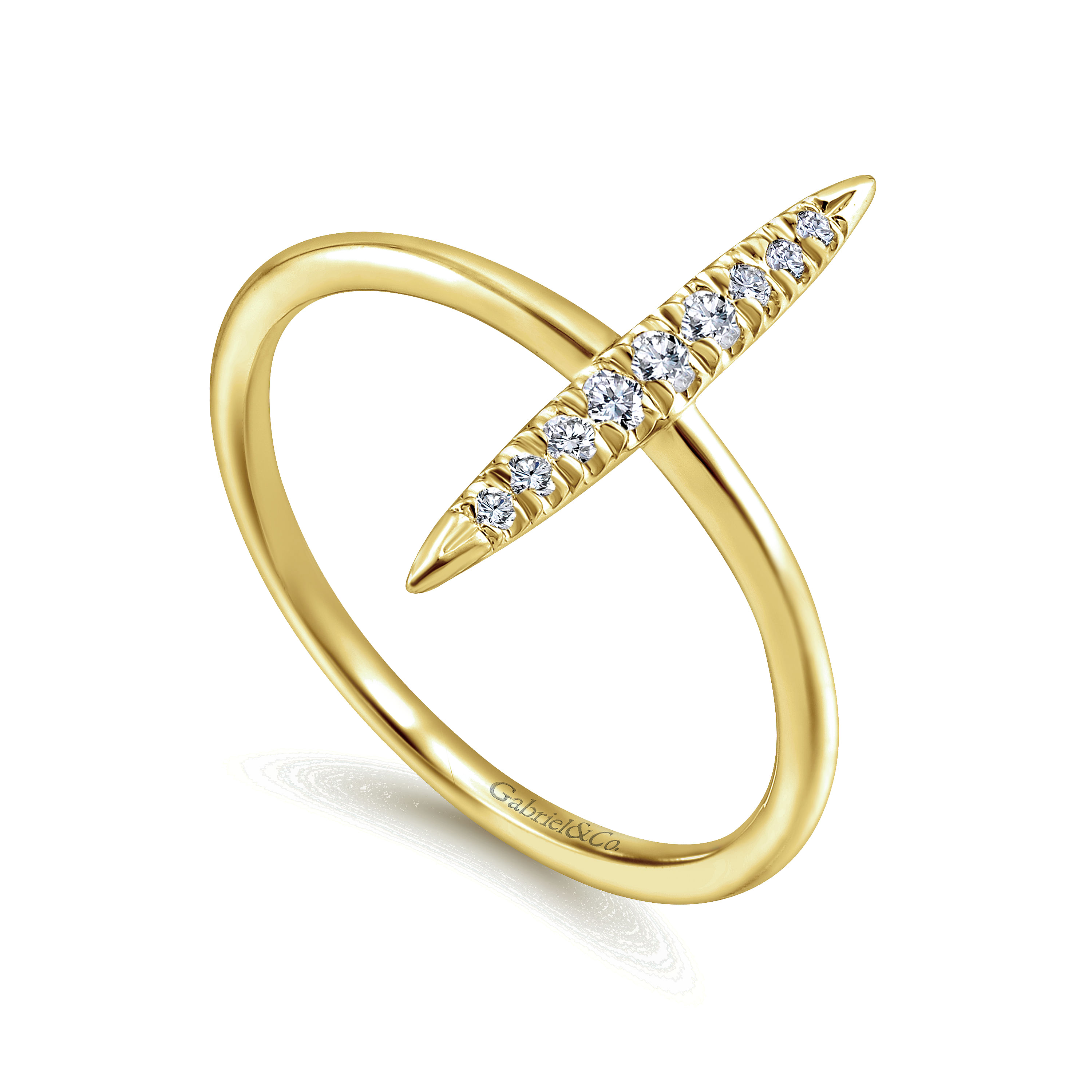14K Yellow Gold Vertical Diamond Bar Midi Ring
