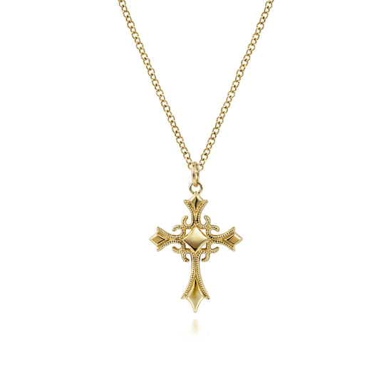 14K Yellow Gold Vintage Inspired Cross Pendant Necklace 14K Yellow Gold Vintage Inspired Cross Pendant Necklace