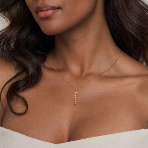 14K Yellow Gold White Sapphire Bar Necklace