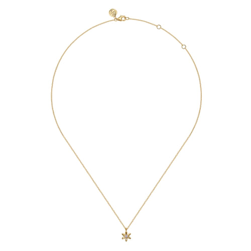 14K Yellow Gold White Sapphire Floral Pendant Necklace