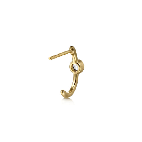 14K Yellow Gold White Sapphire J Hoop Earrings