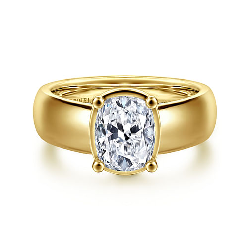 14K Yellow Gold Wide Band Elongated Cushion Diamond Engagement Ring