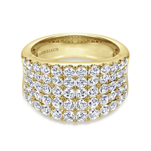 14K Yellow Gold Wide Band Pavé Diamond Ring