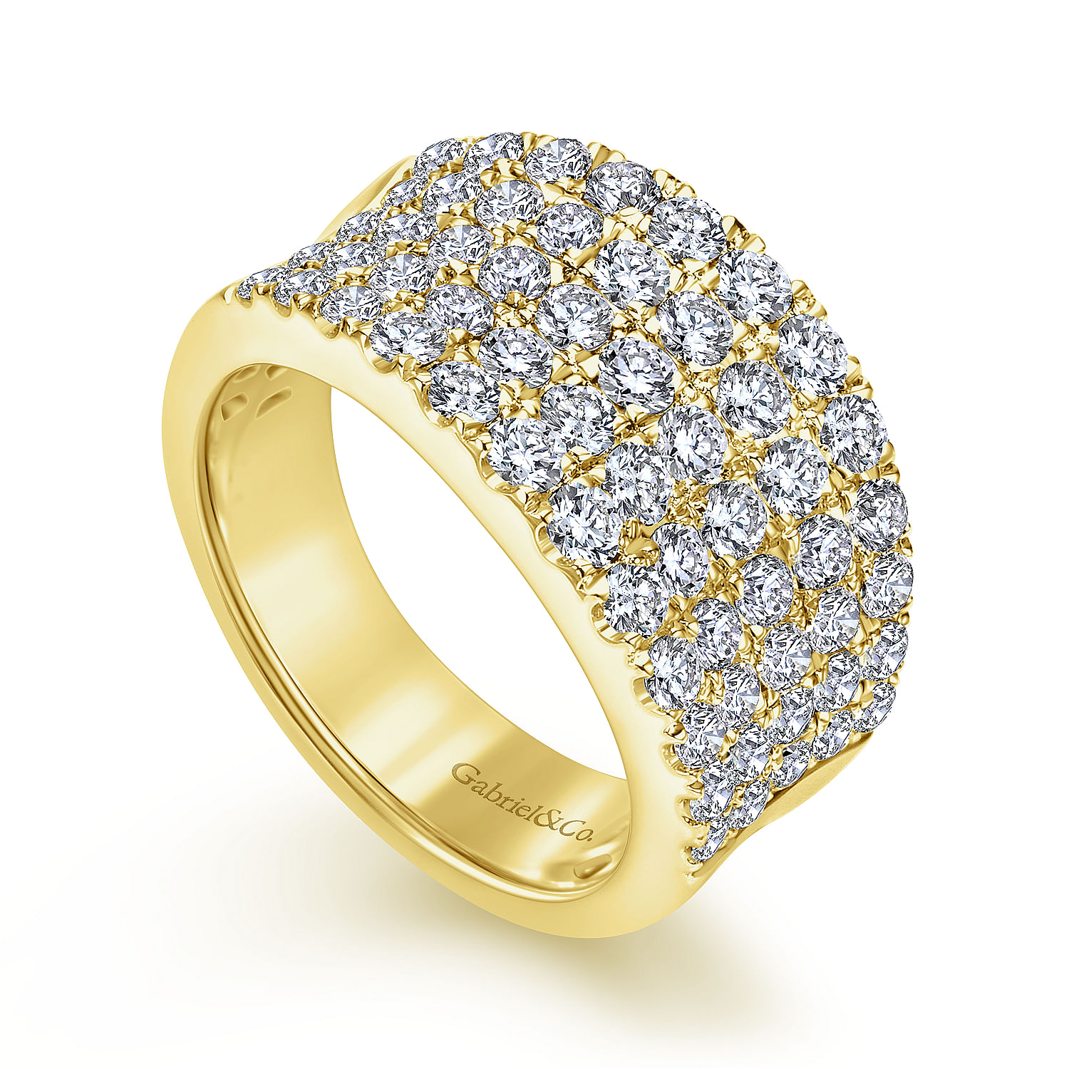 14K Yellow Gold Wide Band Pavé Diamond Ring