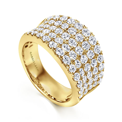 14K Yellow Gold Wide Band Pavé Diamond Ring