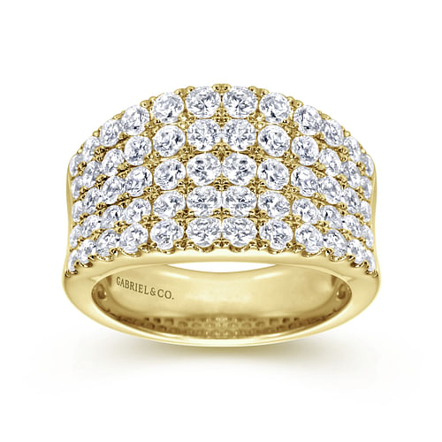 14K Yellow Gold Wide Band Pavé Diamond Ring