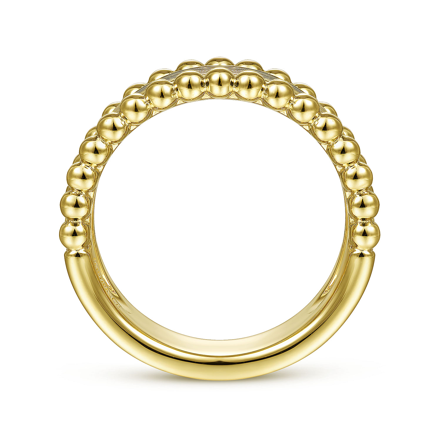 14K Yellow Gold Wide Band Ring with Bujukan Bead Frame