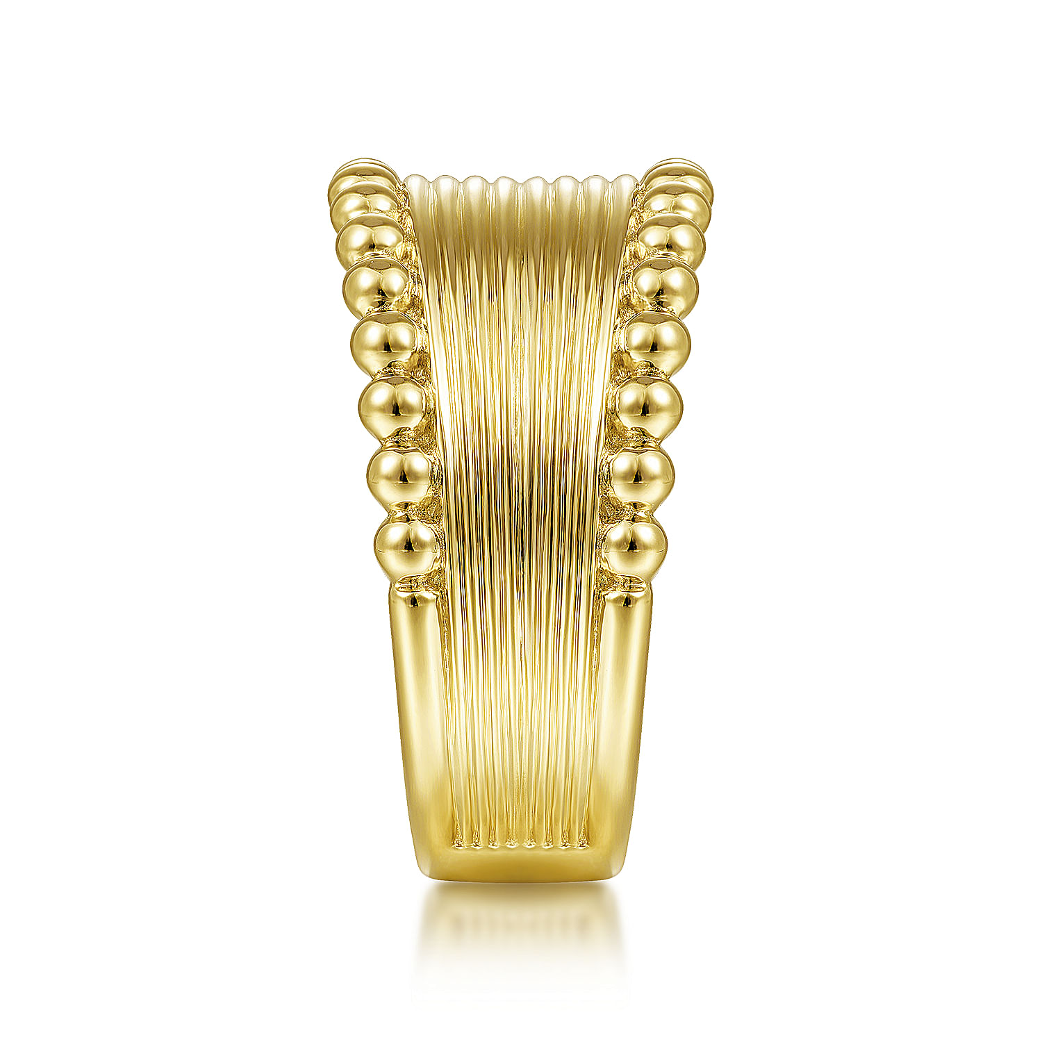 14K Yellow Gold Wide Band Ring with Bujukan Bead Frame