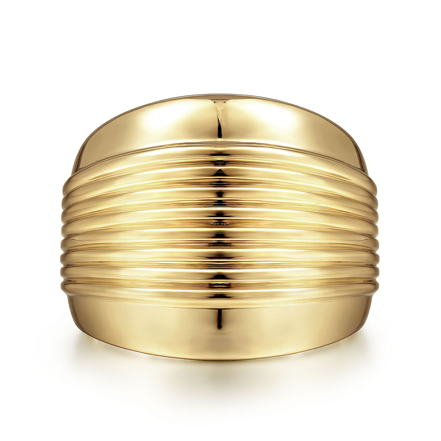 14K Yellow Gold Wide Band Ring with Textured Center Rows 