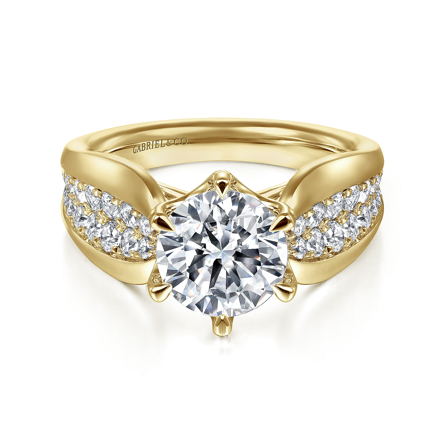 Gabriel - 14K Yellow Gold Wide Band Round Diamond Engagement Ring