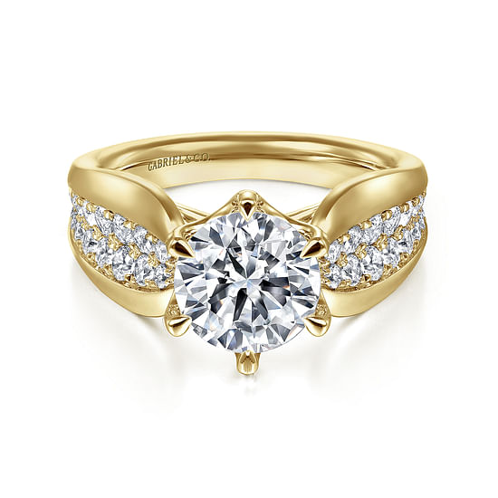 Gabriel - 14K Yellow Gold Wide Band Round Diamond Engagement Ring