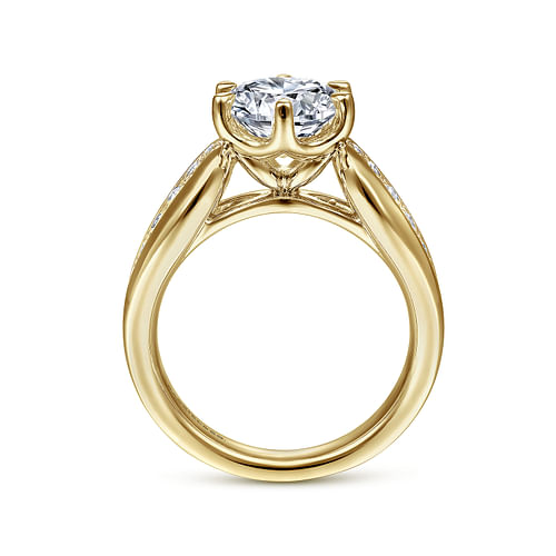 14K Yellow Gold Wide Band Round Diamond Engagement Ring