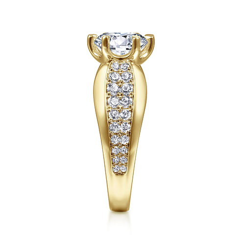 14K Yellow Gold Wide Band Round Diamond Engagement Ring