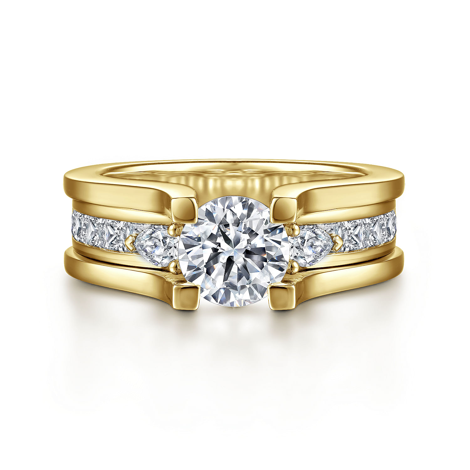 Gabriel - 14K Yellow Gold Wide Band Round Diamond Engagement Ring