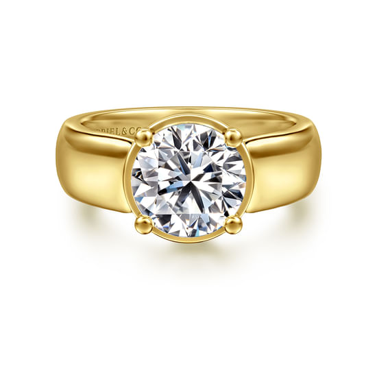 Gabriel - 14K Yellow Gold Wide Band Round Diamond Engagement Ring