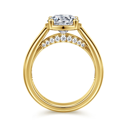 14K Yellow Gold Wide Band Round Diamond Engagement Ring