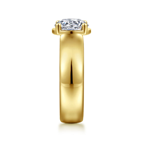 14K Yellow Gold Wide Band Round Diamond Engagement Ring