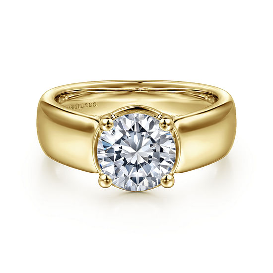 Gabriel - 14K Yellow Gold Wide Band Round Diamond Engagement Ring