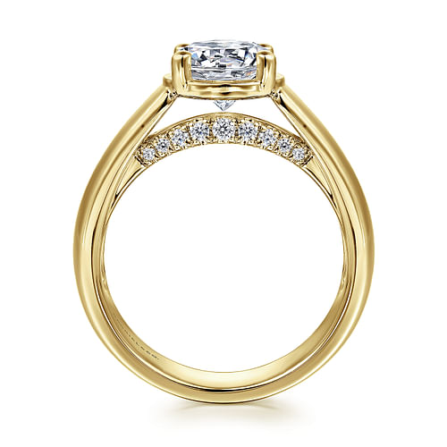 14K Yellow Gold Wide Band Round Diamond Engagement Ring