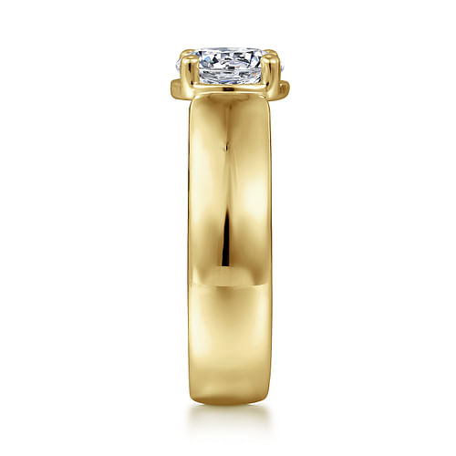 14K Yellow Gold Wide Band Round Diamond Engagement Ring