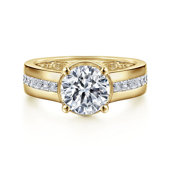 Gabriel - 14K Yellow Gold Wide Band Round Diamond Engagement Ring