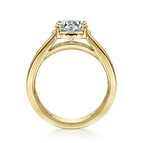 14K Yellow Gold Wide Band Round Diamond Engagement Ring