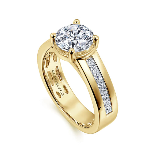 14K Yellow Gold Wide Band Round Diamond Engagement Ring