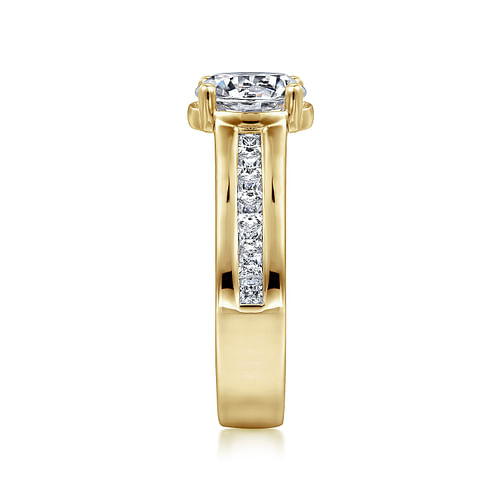 14K Yellow Gold Wide Band Round Diamond Engagement Ring