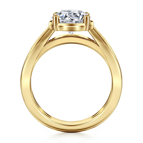 14K Yellow Gold Wide Band Round Diamond Engagement Ring
