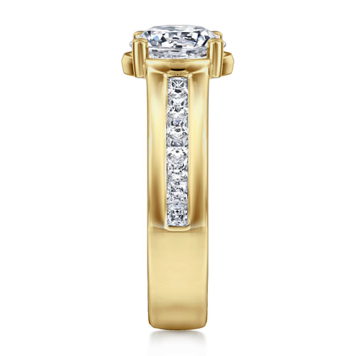 14K Yellow Gold Wide Band Round Diamond Engagement Ring