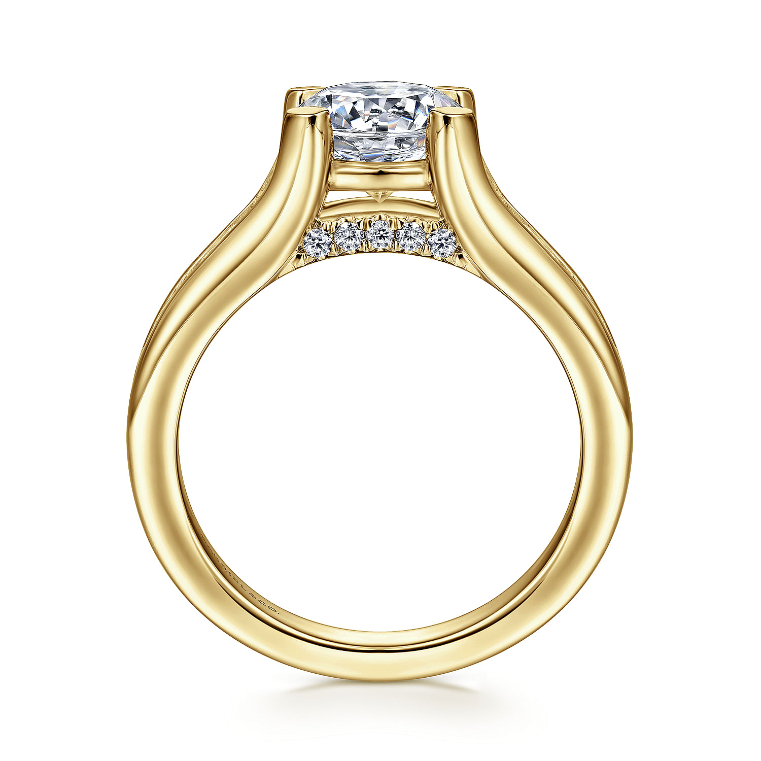 14K Yellow Gold Wide Channel Set Diamond  Engagement Ring