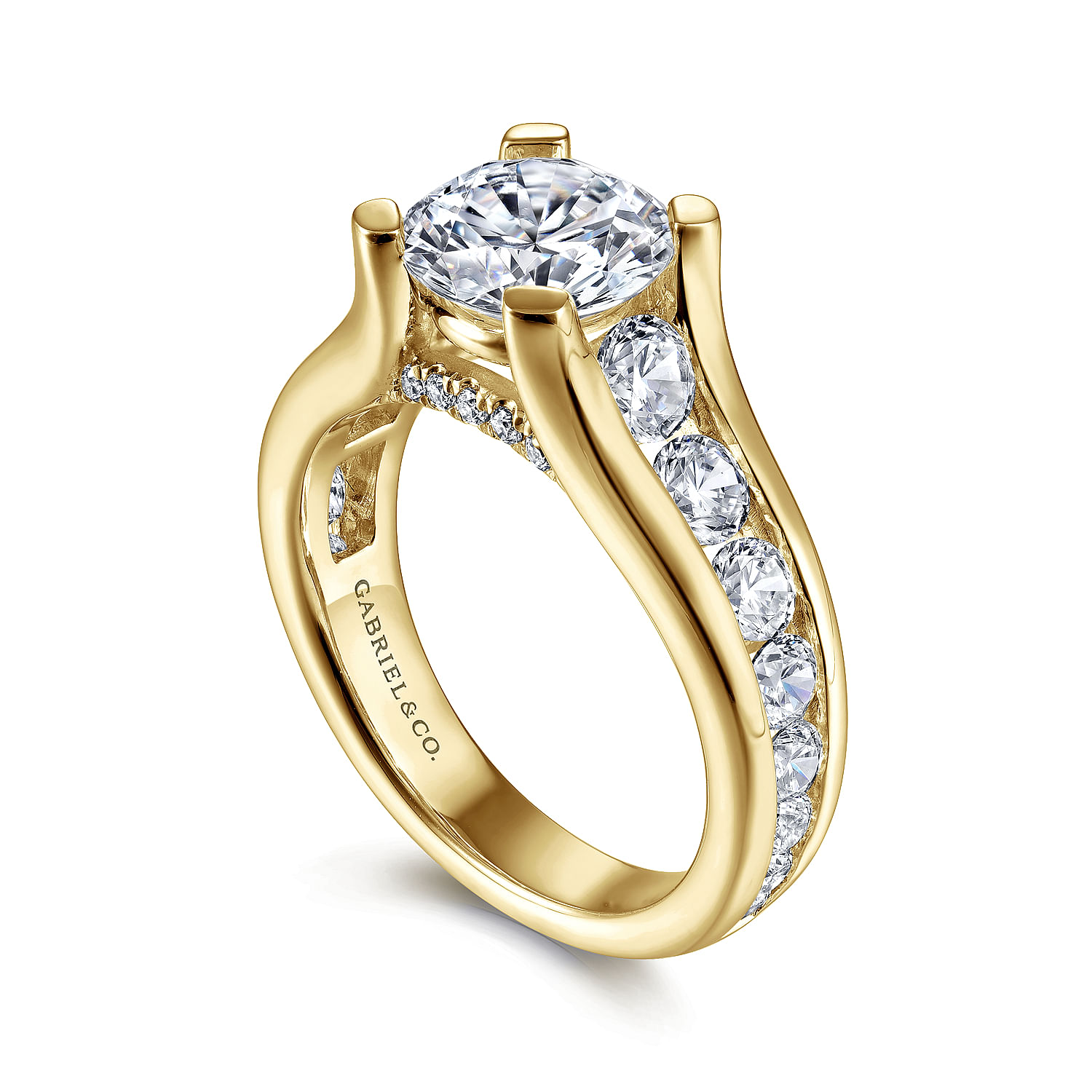 14K Yellow Gold Wide Channel Set Diamond  Engagement Ring