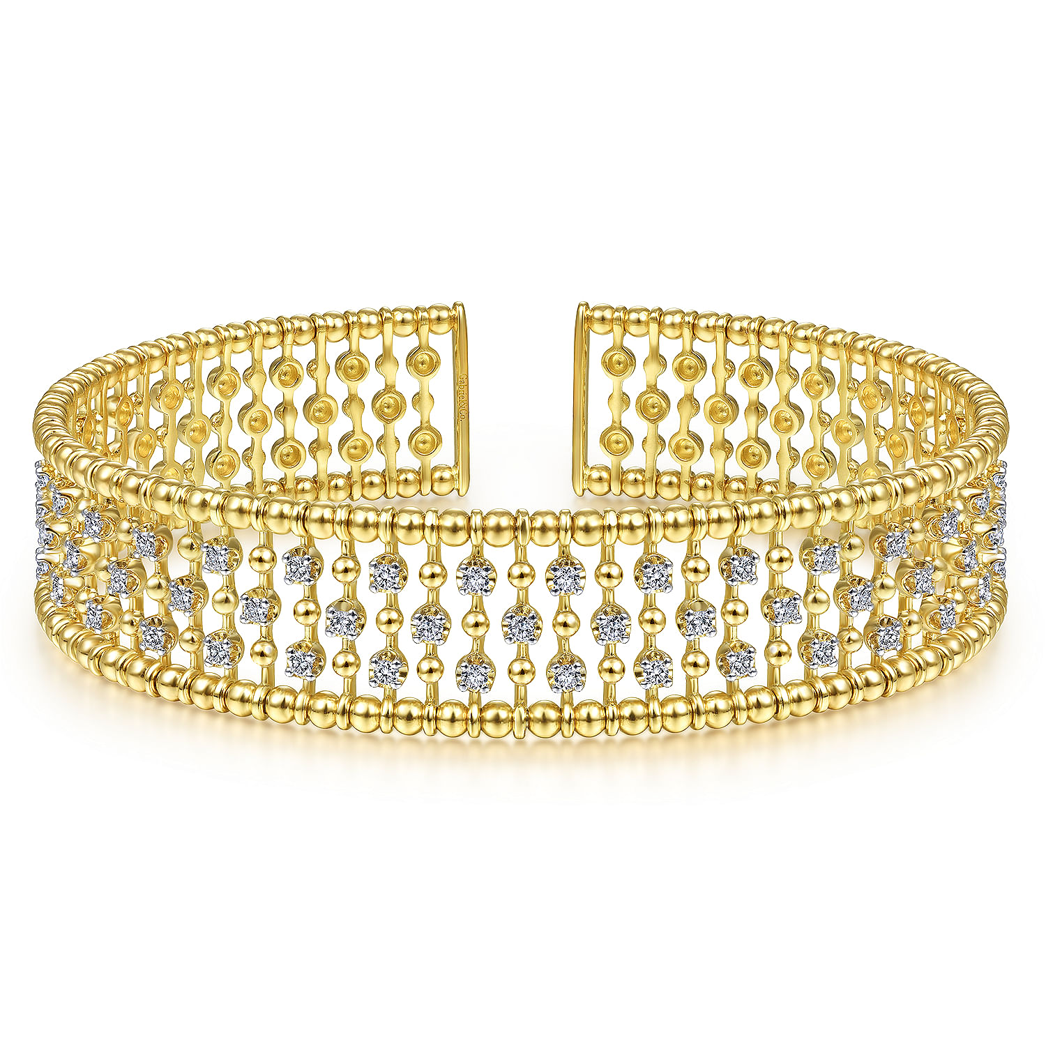 14K Yellow Gold Wide Diamond Cage Cuff Bracelet