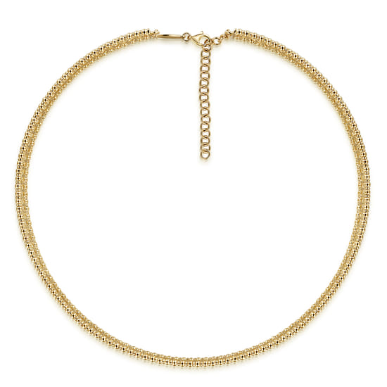 14K Yellow Gold Wide Diamond Station Choker Necklace with Bujukan Beads, 11.5+4 inch angle 2
