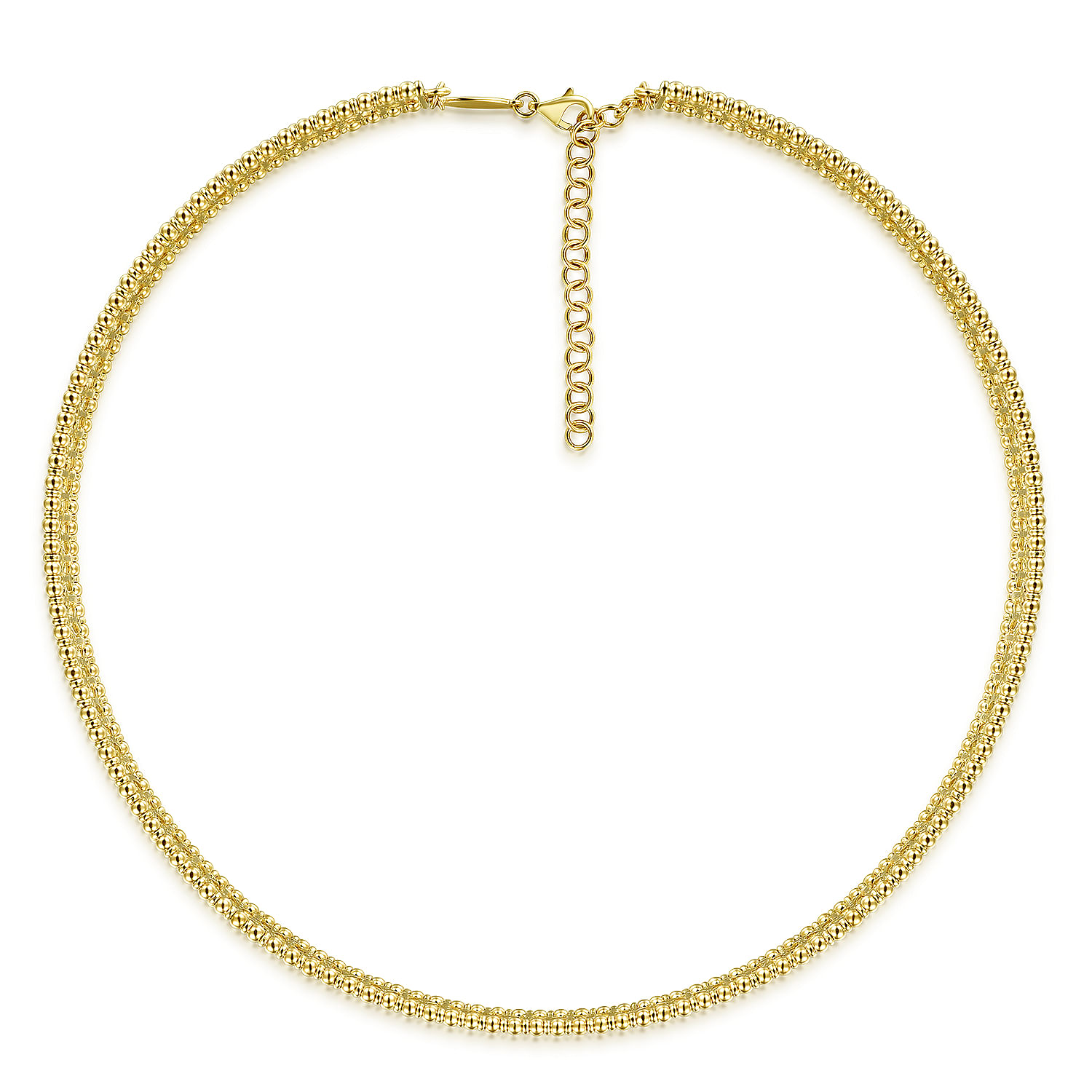 14K Yellow Gold Wide Diamond Station Choker Necklace with Bujukan Beads, 13.5+2 inch