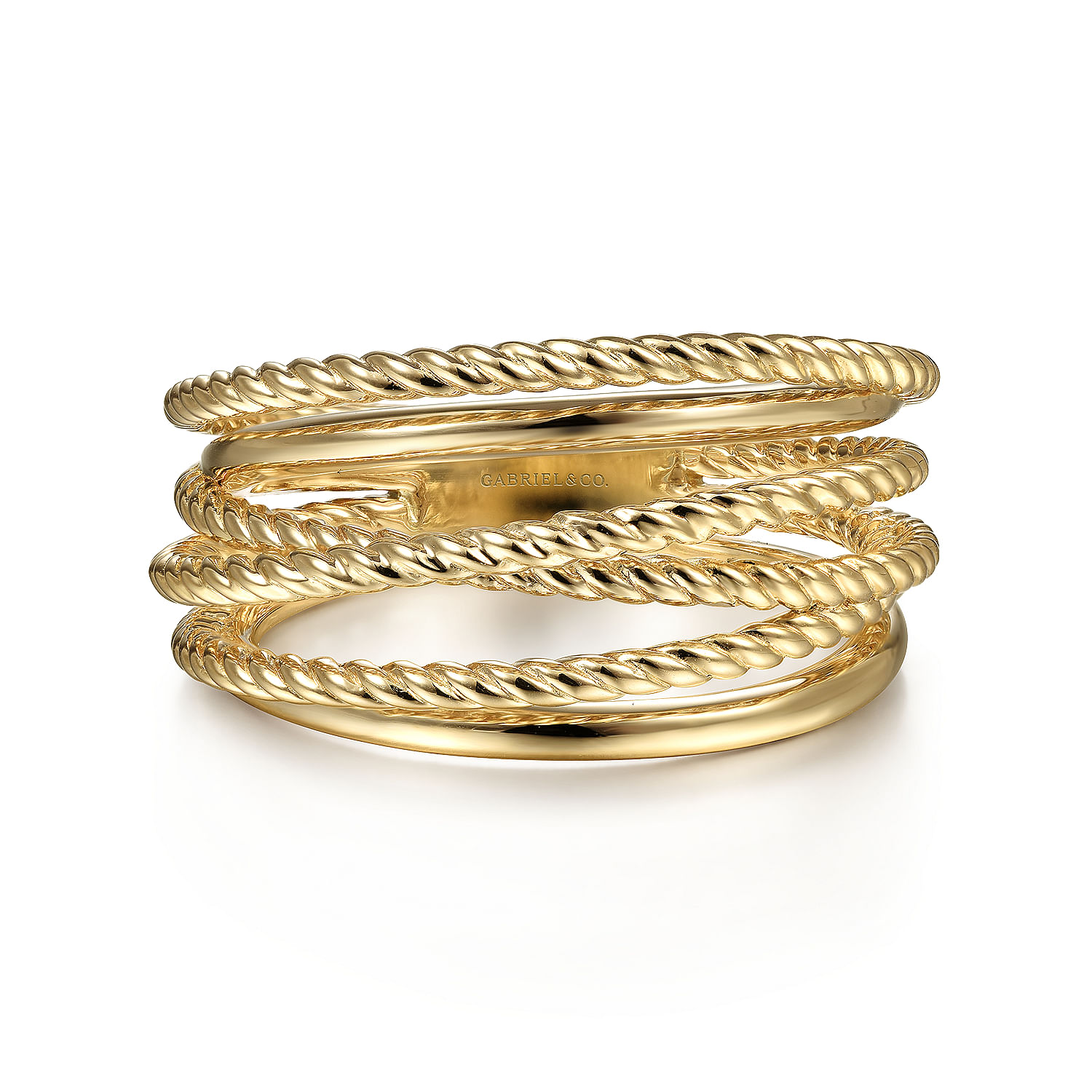 14K Yellow Gold Wide Intersecting Twisted Rope Ring