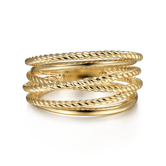 14K Yellow Gold Wide Intersecting Twisted Rope Ring