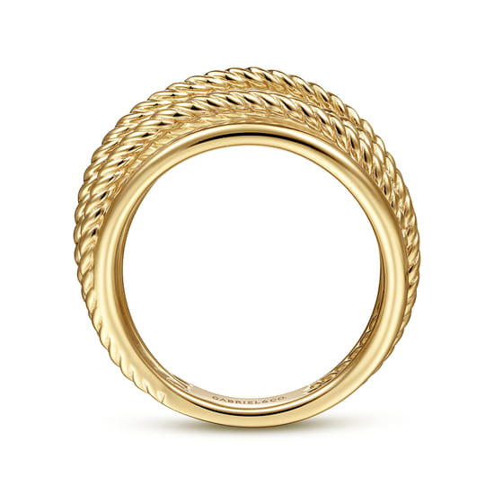 14K Yellow Gold Wide Intersecting Twisted Rope Ring angle 2