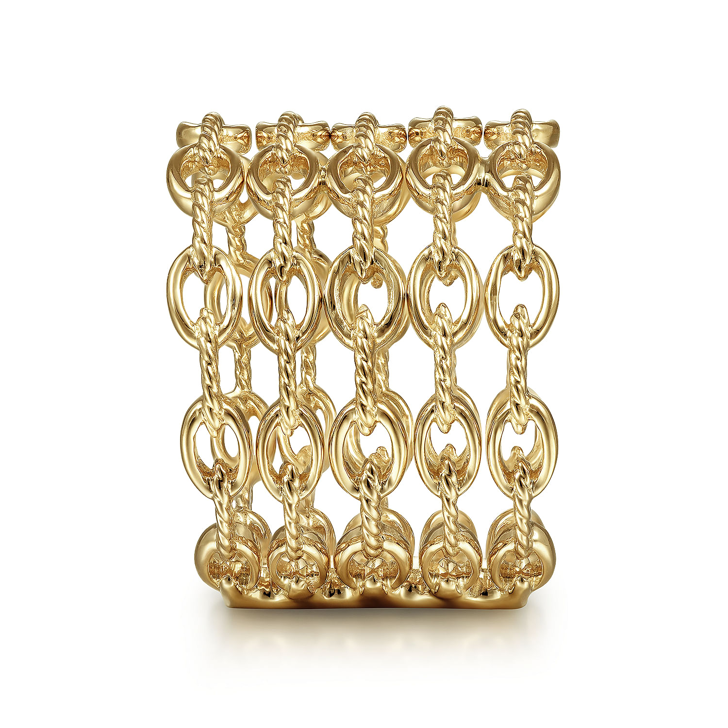 14K Yellow Gold Wide Twisted Multi-Link Wide Band Ring