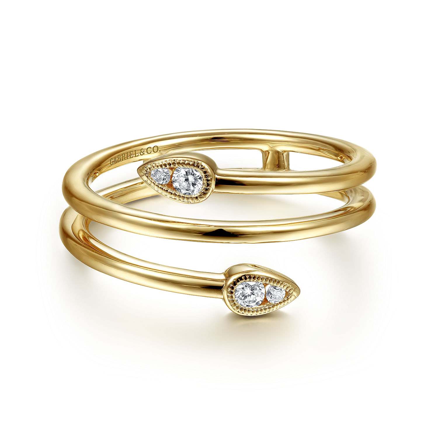 14K Yellow Gold Wrap Ring with Cluster Diamond Teardrop Tips