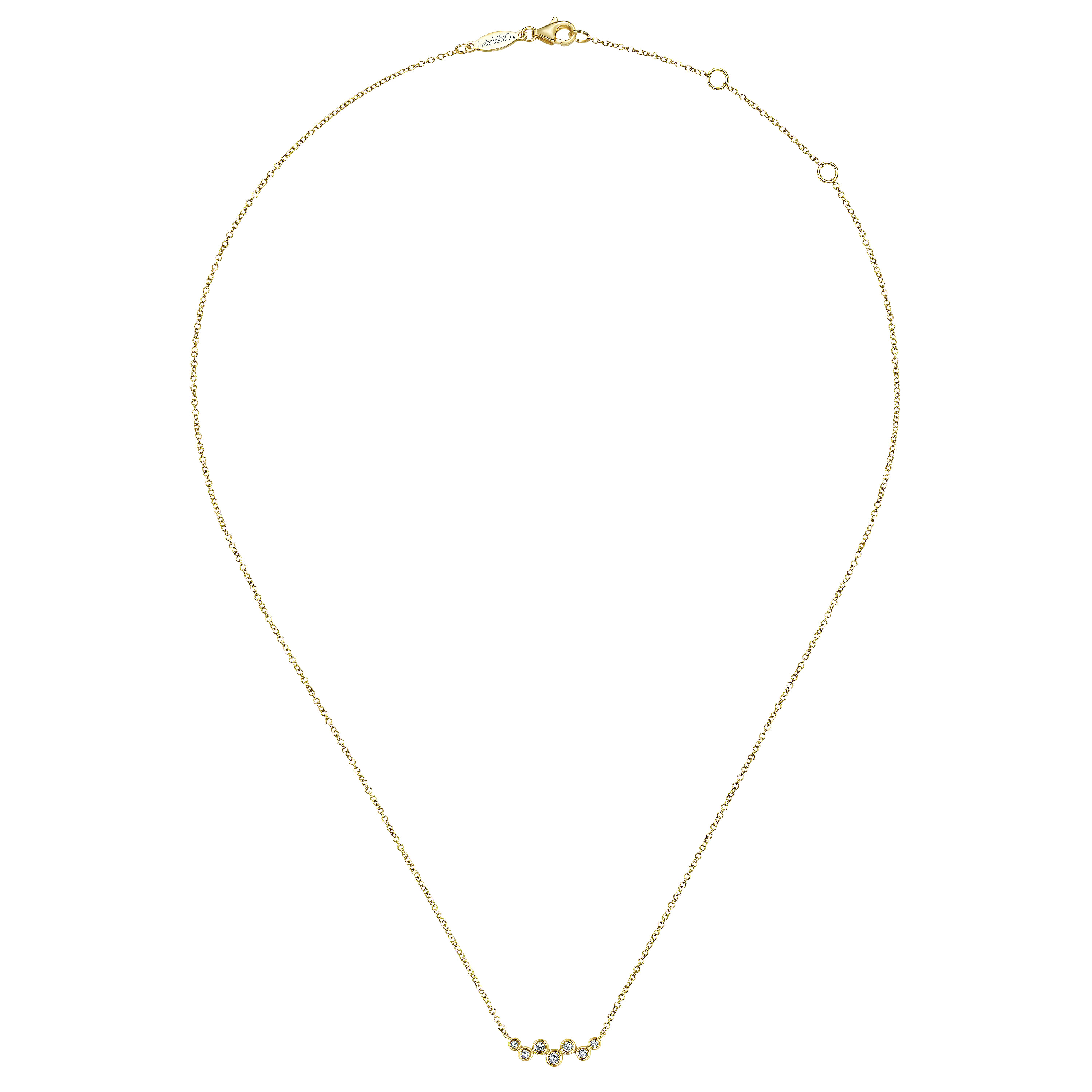 14K Yellow Gold Zig Zag Bubble Bar Necklace with Bezel Set Diamonds