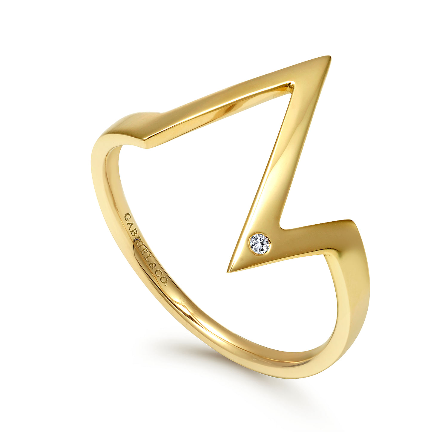 14K Yellow Gold Zig Zag Midi Diamond Ring