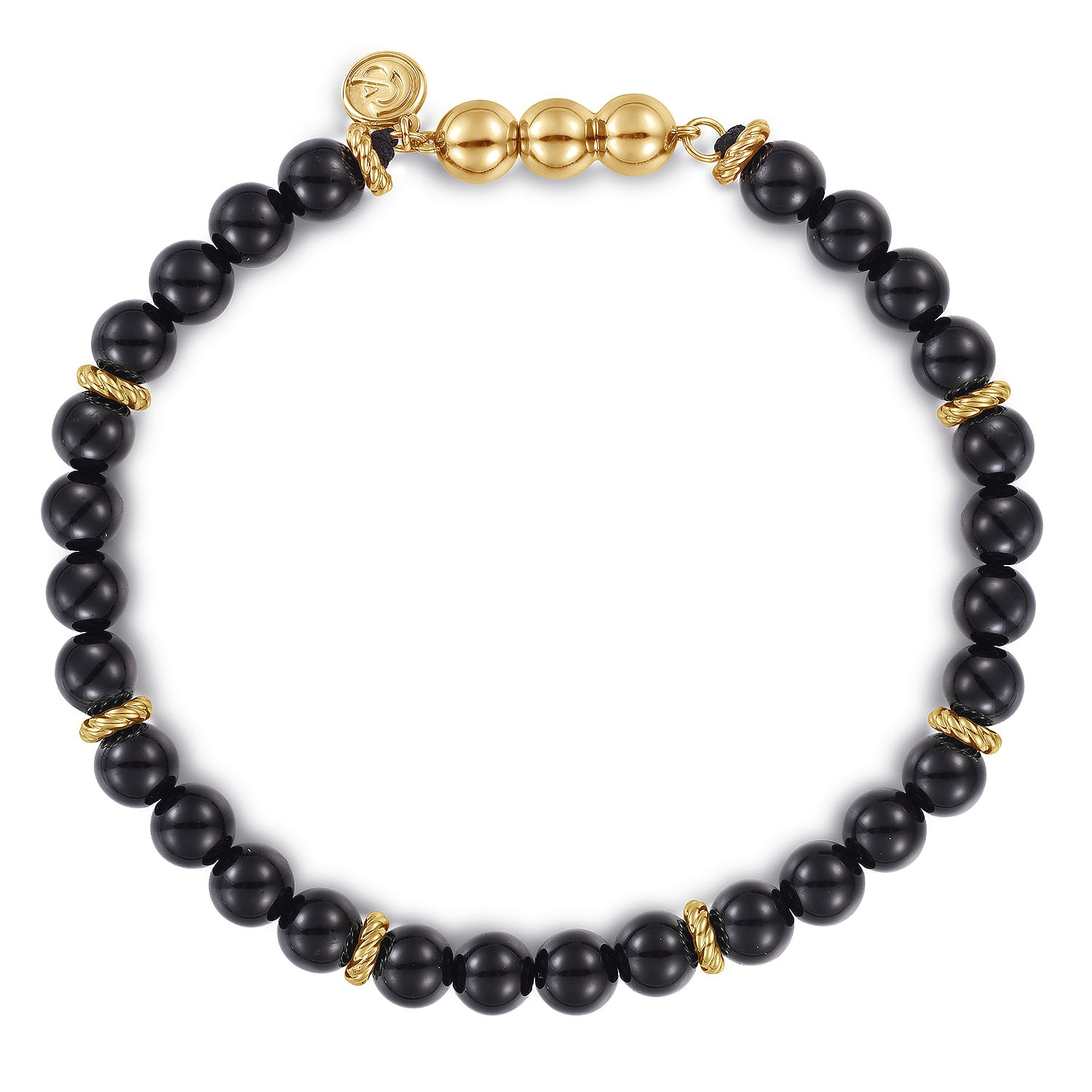 14K Yellow Gold and 6mm Black Onyx Beaded Bracelet