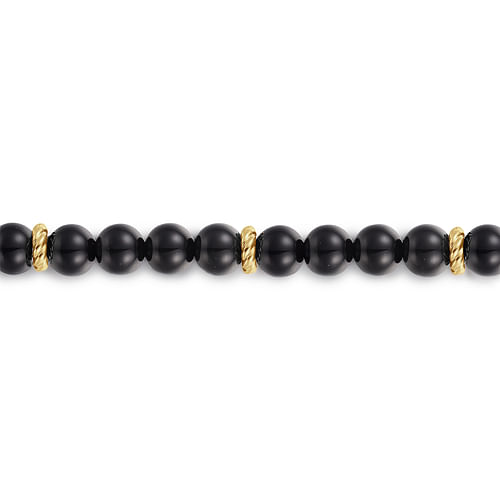 14K Yellow Gold and 6mm Black Onyx Beaded Bracelet