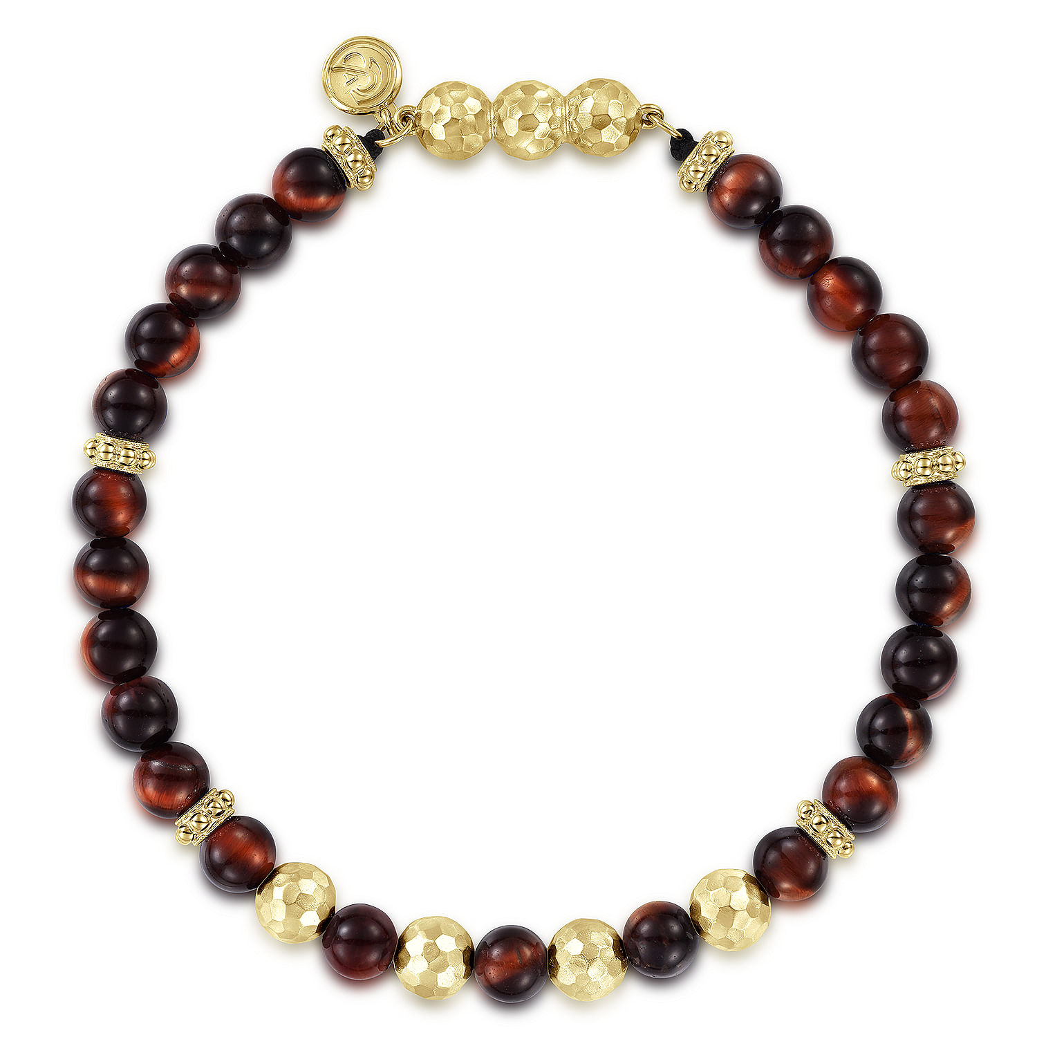 14K Yellow Gold and 6mm Tiger Eye Beaded Bracelet