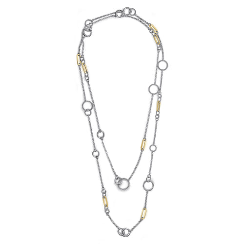 14K Yellow Gold and 925 Sterling Silver Bujukan Transformable Layered Necklace