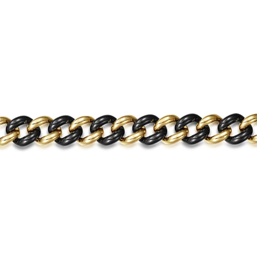 14K Yellow Gold and Black Ceramic 10mm Hollow Cuban Link Tennis Bracelet 