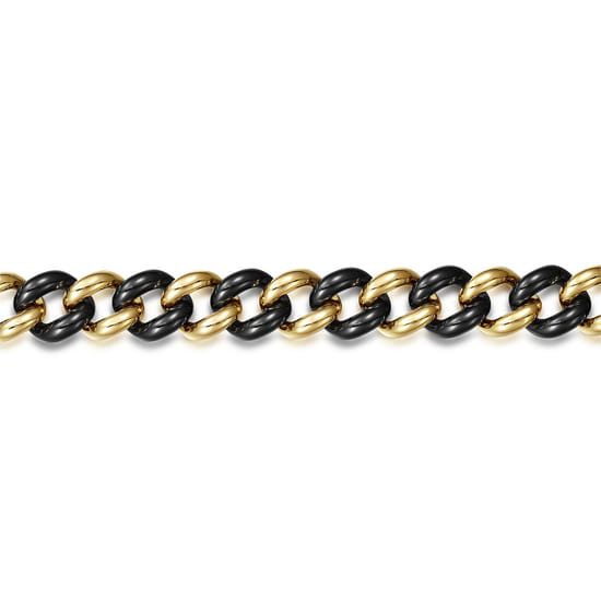 14K Yellow Gold and Black Ceramic 10mm Hollow Cuban Link Tennis Bracelet  angle 2