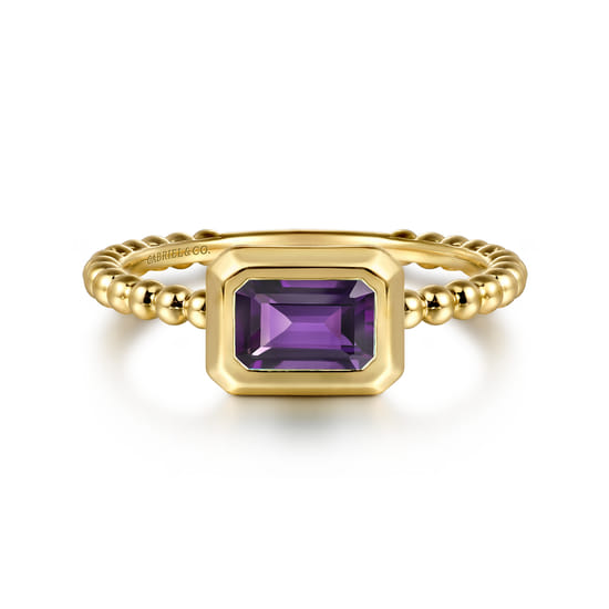 14K Yellow Plain Gold Bujukan And Amethyst Stackable Promise Ring