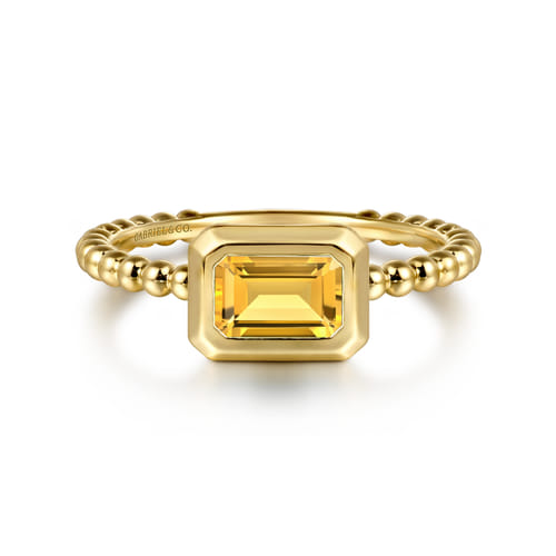 14K Yellow Plain Gold Bujukan And Citrine Stackable Promise Ring
